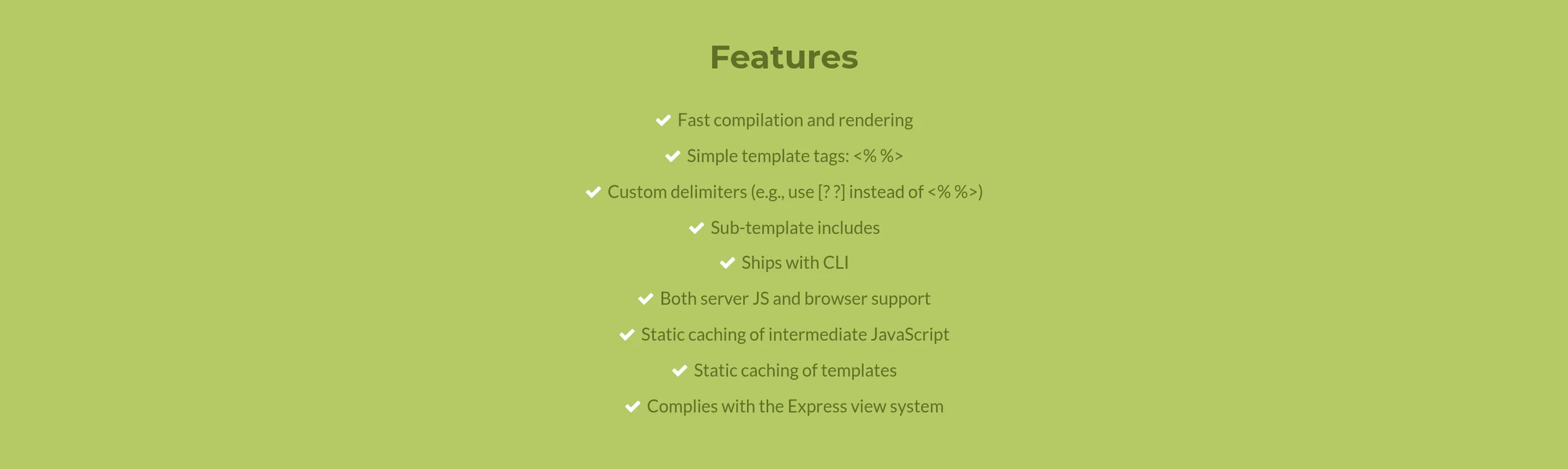 EJS: Landing Page Facelift — The old features band: the green as the whole canvas
