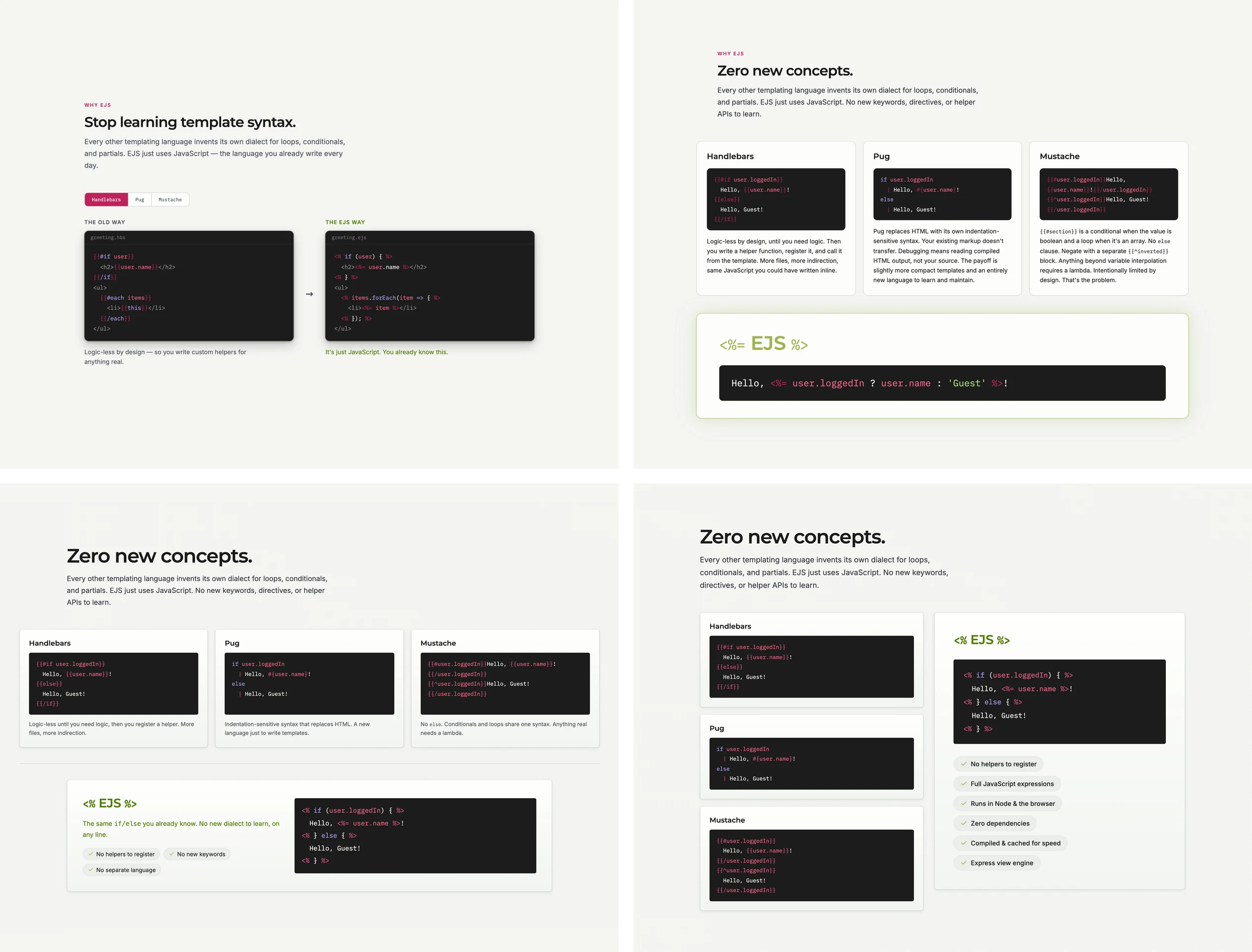 EJS: Landing Page Facelift — Tabs, grid, row over answer, two columns